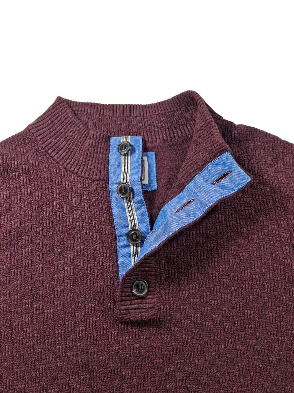 Jos A Bank 1905 Henley Sweater L Burgundy Merino Wool Blend Knit